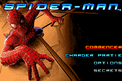 Spiderman title screen for GameBoy Advance